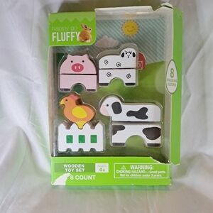 Happy go Fluffy Wooden Toy Stacking Blocks Toy, Farm Animals, 8 Blocks